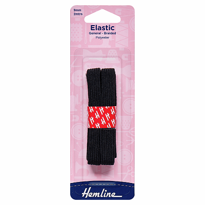 H621.9 General Purpose Braided Elastic: 2m x 9mm: Black..